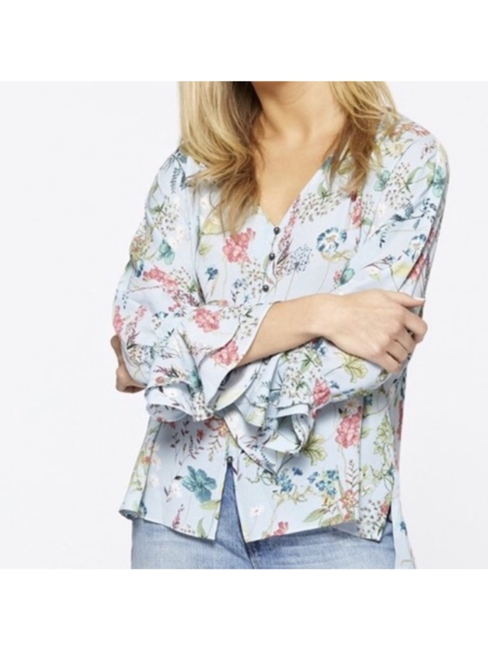 Anthropologie Sanctuary Posey Floral Blue Blouse Size S #2382